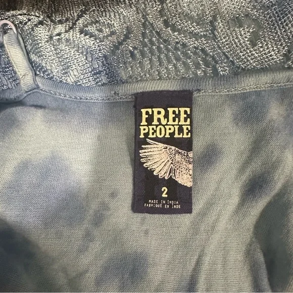 FREE‎ PEOPLE Shake It Blue Black Ombré Crochet Tie Dye Fringe Dress Size 2 - Picture 9 of 9